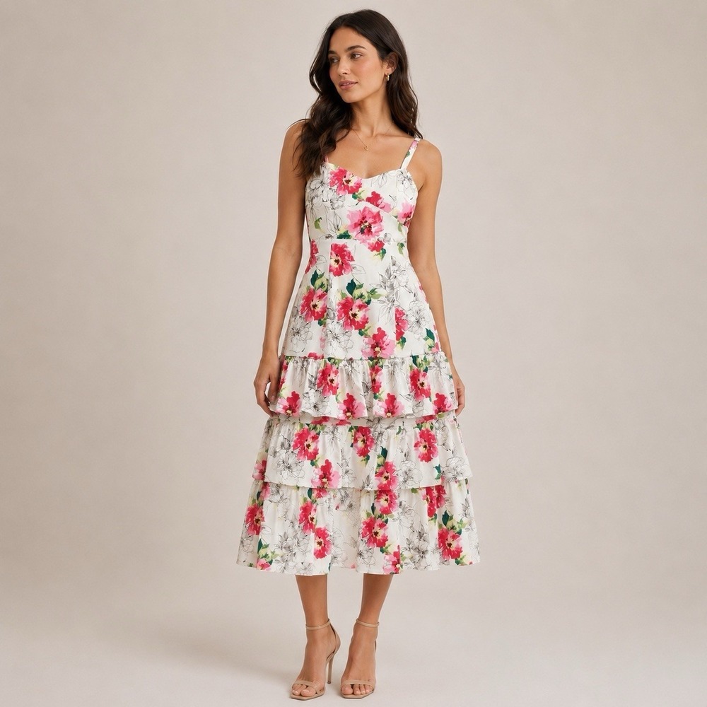 Abercrombie Fitch Tiered Ruffle Dress MP Pink Floral Strappy Flirty Y2K Party